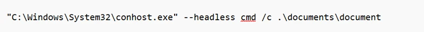 The Conhost executable code snippet followed by a command line instruction to run a command in a headless environment, targeting a document in the Documents folder.