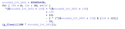 C++ code performing a loop that manipulates a pointer to an integer array, incrementing an element, and then performing a calculation involving pointer arithmetic before a sleep function