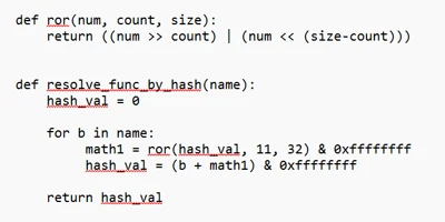 A snippet of Python code, which includes two function definitions.
`ror(num, count, size)`: and `resolve(func, name)`: 