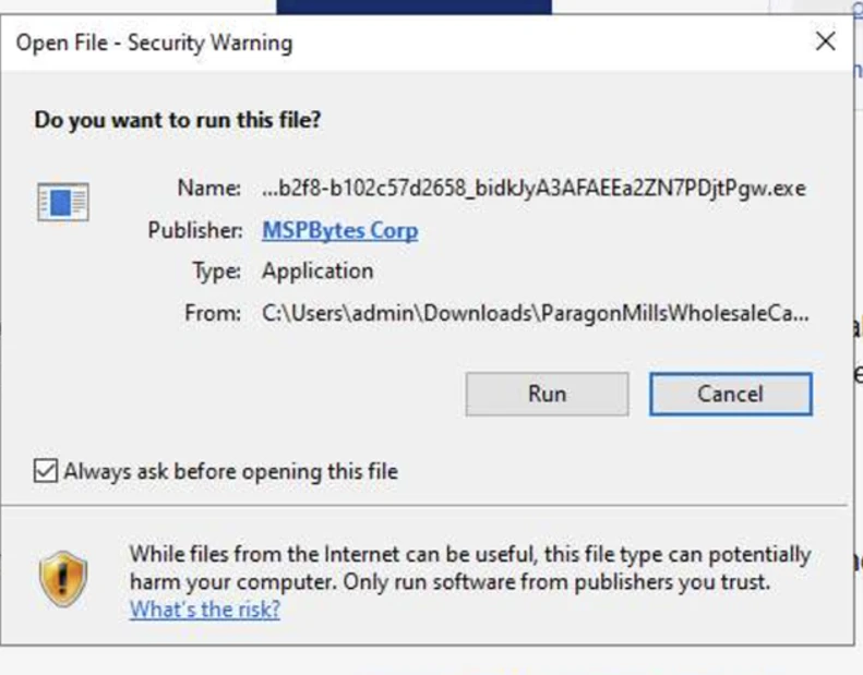 Image displaying the execution of downloaded MSP360 RMM