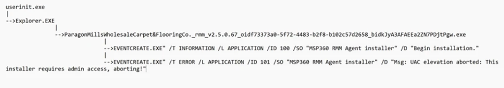 Image displaying unsuccessful installation of MSP360 RMM.