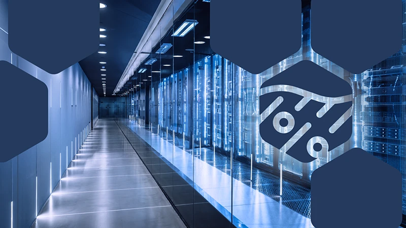 Image of a datacenter, with the icon for Sleet (North Korean state actors) overlayed