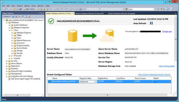 Stretch Database Monitor in SSMS