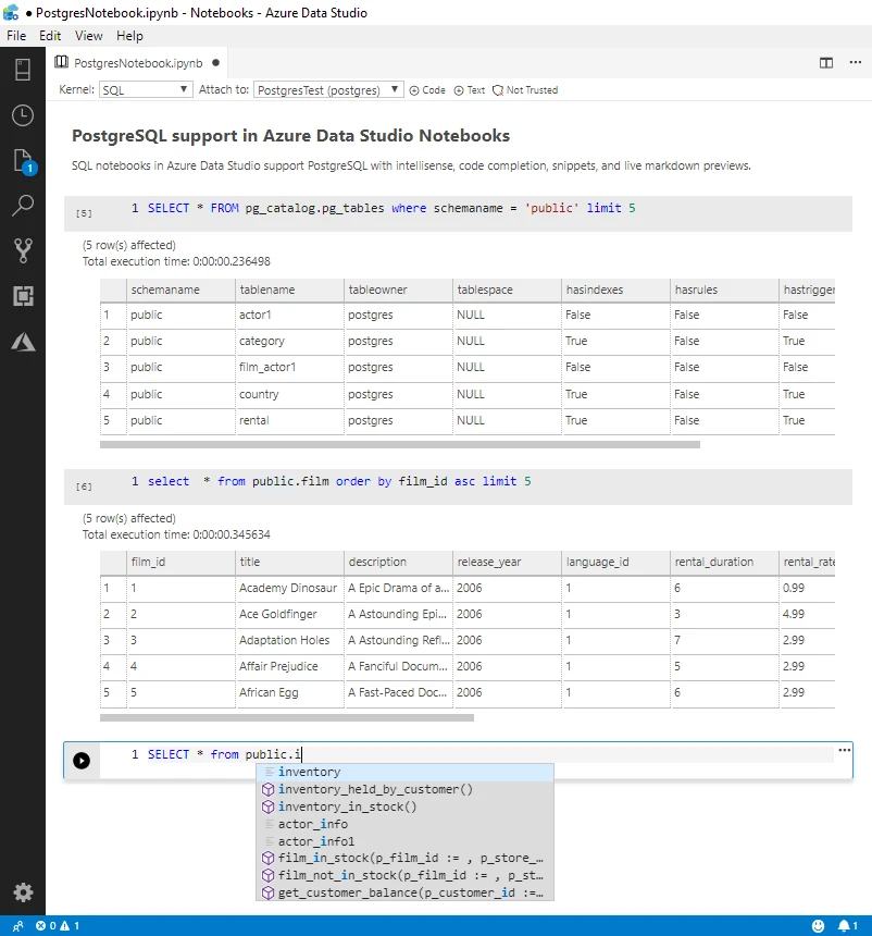 Postgres Notebook running in a PostgresSQL instance.