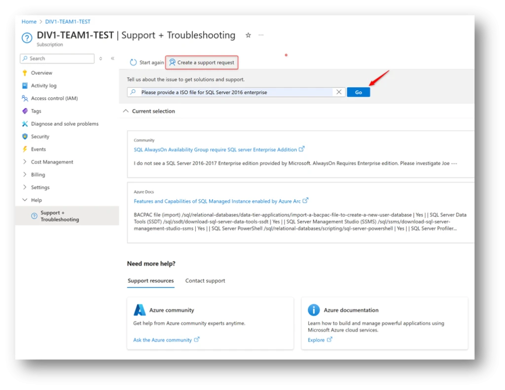 Create a support request