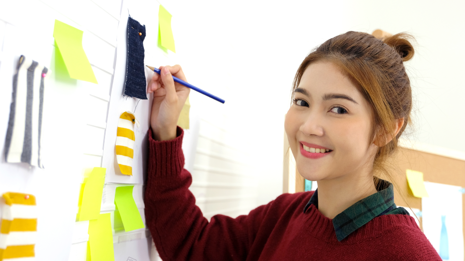Woman whiteboarding a concept