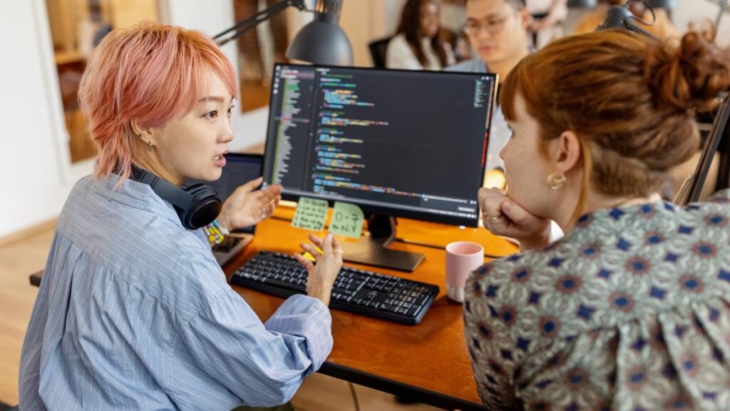 Developers having a conversation.