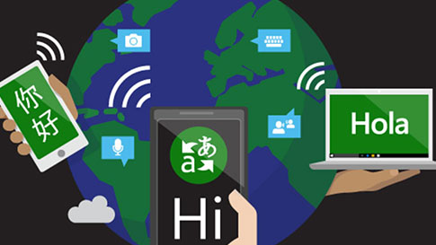 Ilustracja kuli ziemskiej ze słowem "Hello" przetłumaczonym na wiele różnych języków