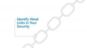 Image avec l'énoncé suivant en anglais : Identify Weak Links in your Security.