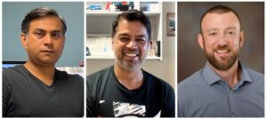 Patra, Chand, and Orrison pose for pictures that have been stitched together into one image.