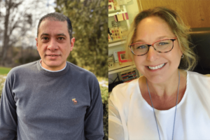 Mazhar and Retikis smile in posed photos that have been joined together.