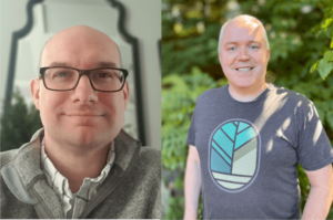 Gray and O’Flaherty pose for portraits in this composite image.