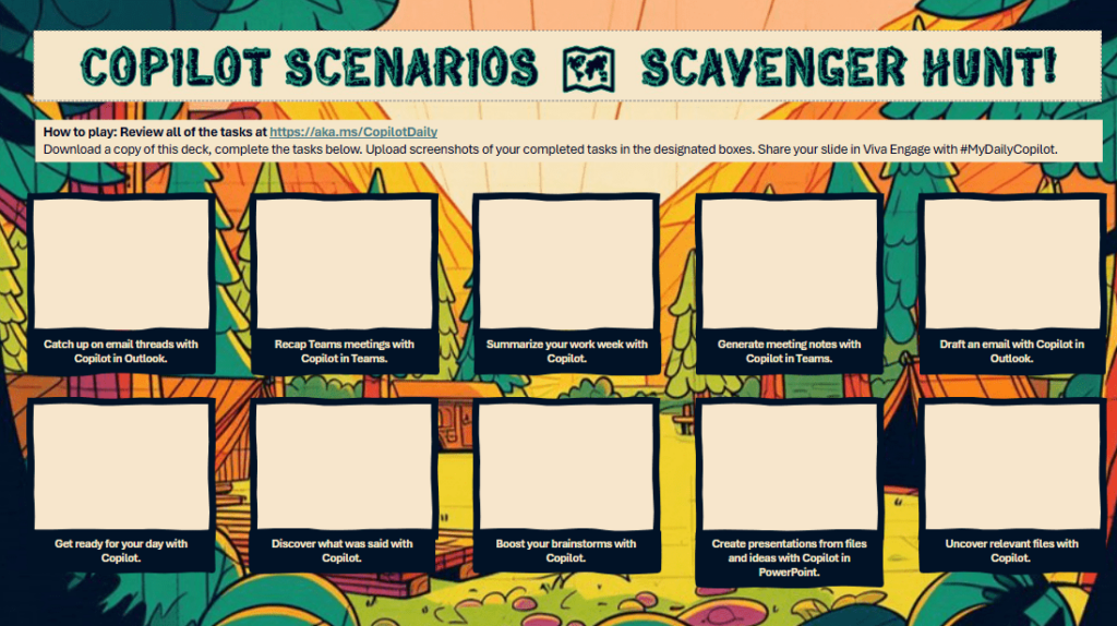A list of Camp Copilot scavenger hunt tasks.