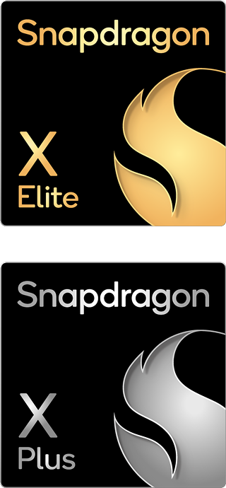 2つのSnapdragon Xロゴ、Elite（金色）とPlus（銀色）。