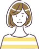 茶色のボブヘアの女性のイラスト。黄色と白のボーダー柄のトップスを着用している。