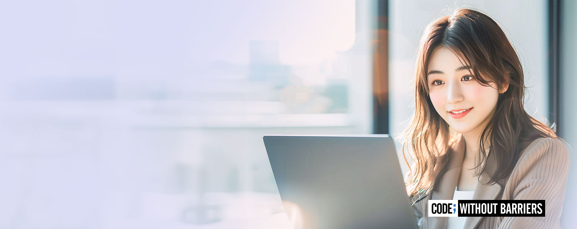 ある女性が見ていて、境界のないコードとして一目瞭然なテキスト。