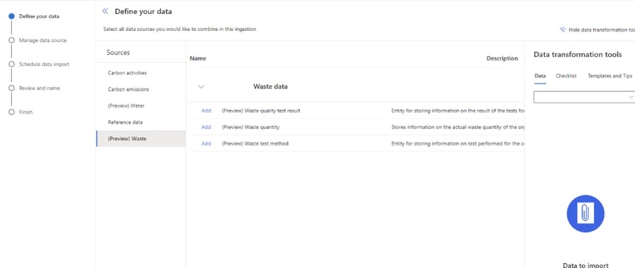 Microsoft Sustainability Manager の廃棄物データ管理。