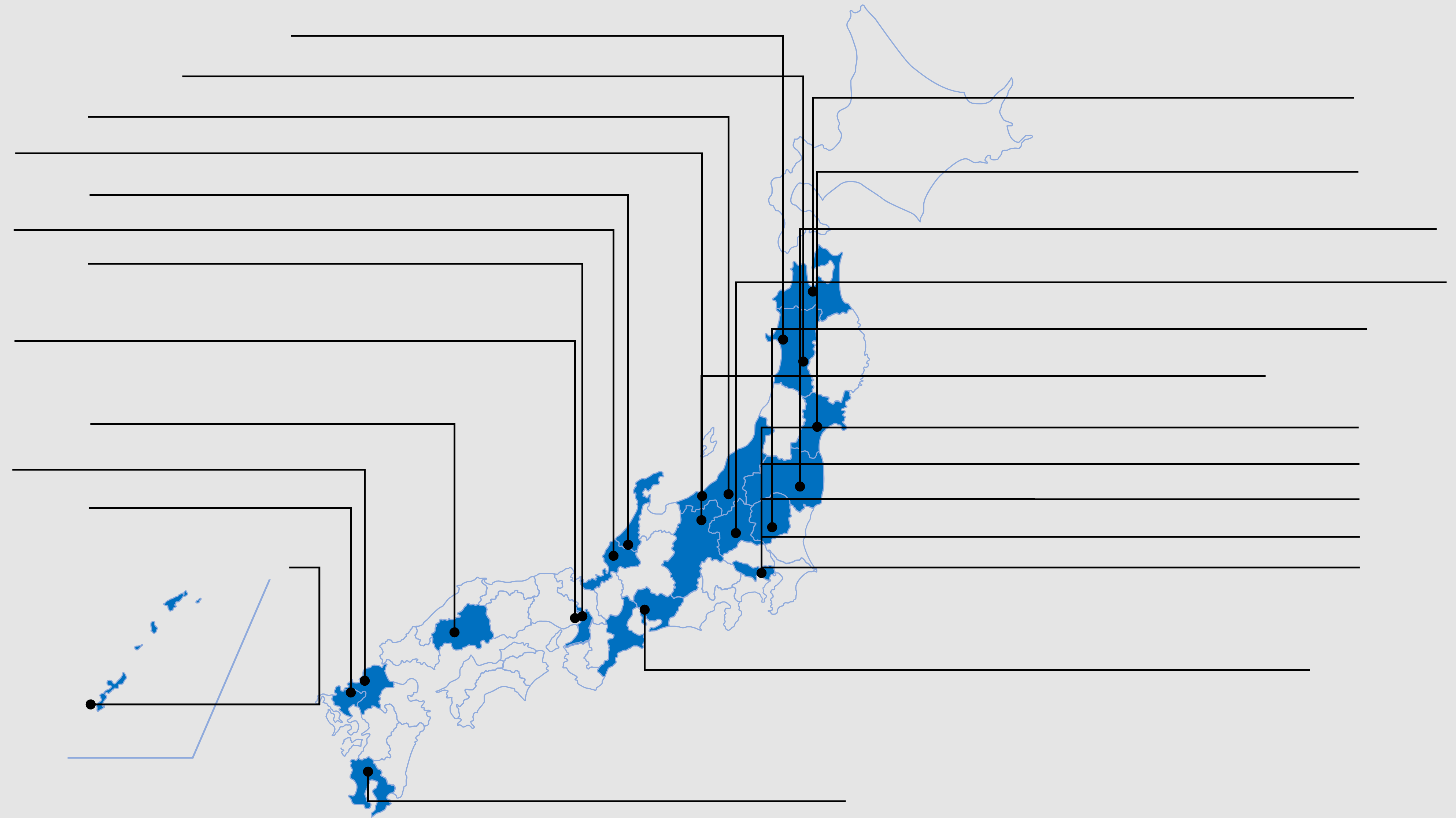 日本のマイクロソフト Azure 基地の施設を描いた地図