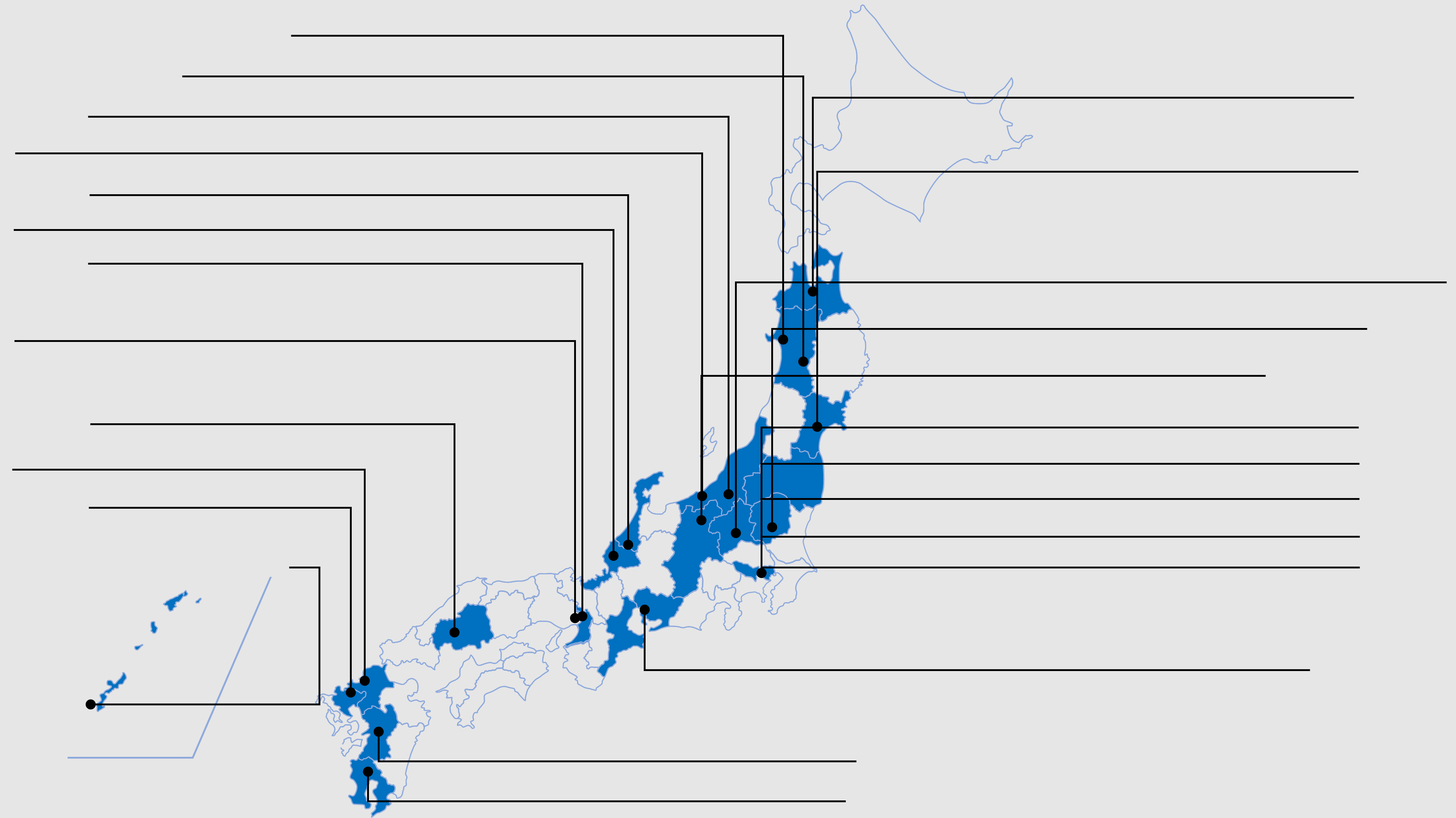 日本のマイクロソフト Azure 基地の施設を描いた地図