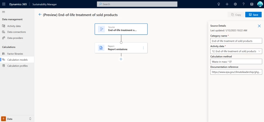 Desktop screen of Product end-of-life activity emissions in Microsoft Sustainability Manager