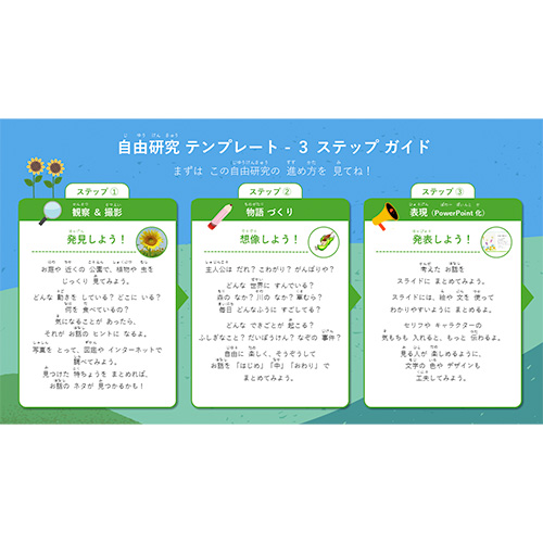 自由研究 (じゆうけんきゅう) ノート (「夏の庭の小さな世界」の物語をつくろう!) 画面スライド-2