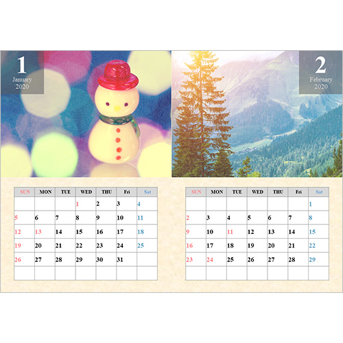 2026 年度カレンダー (A4 サイズ・ヨコ・２ か月) 画像スライド-1