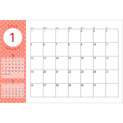 2026 年度カレンダー (ドット柄・ハガキサイズ) 画像スライド-1