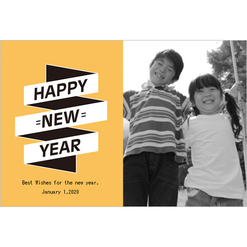 年賀状 (黄・黒文字) 画像スライド-1