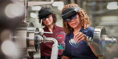 Mulher na fábrica usando tecnologia